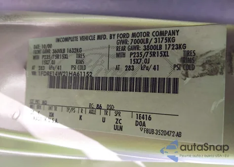 2001 Ford E-150 Recreational z USA, uszkodzony, nr VIN 1FDRE14W21HA61152